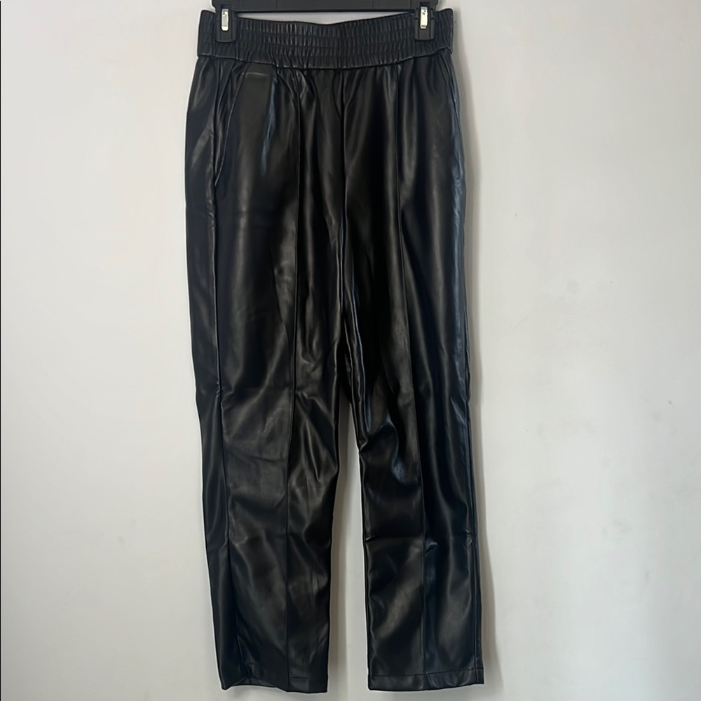 Maison d'Amelie Womens High Rise Pull On Straight Ankle Black Faux Leather Pants - Picture 3 of 8